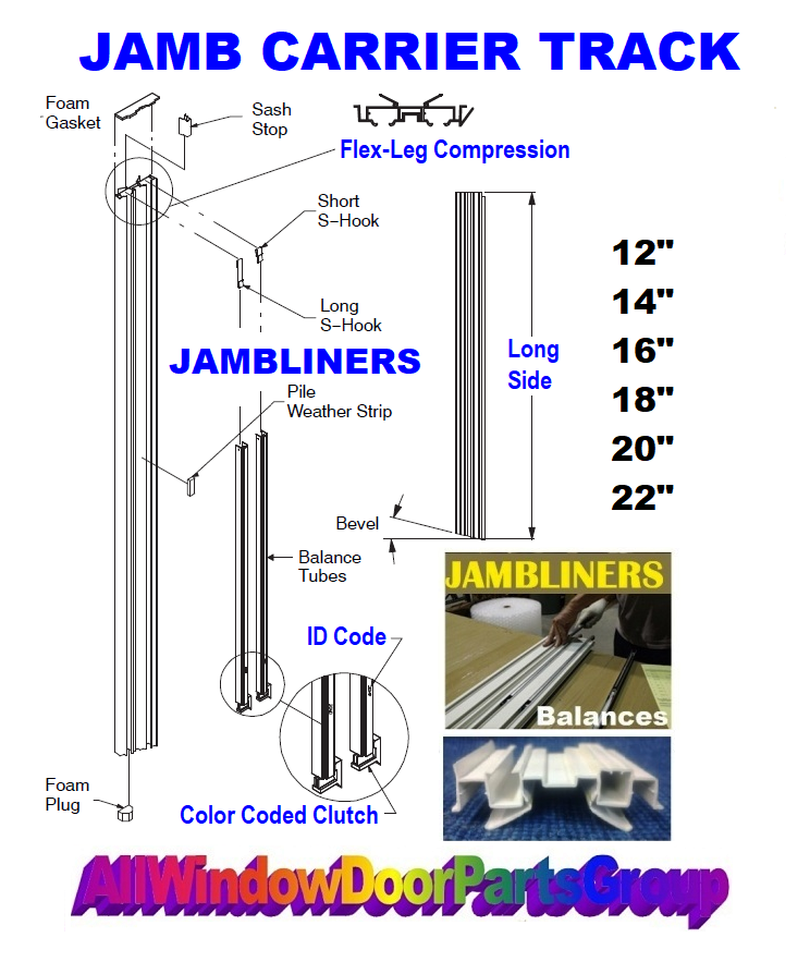 EZTILT Double and Single Hung JambLiner Pairs White Clutch 12" to